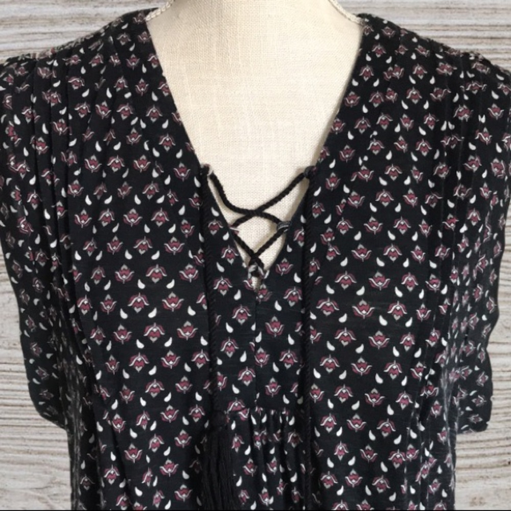 Style & co Sleeveless Tunic Floral Print Black Purple Tie String V-neck … - Picture 2 of 15